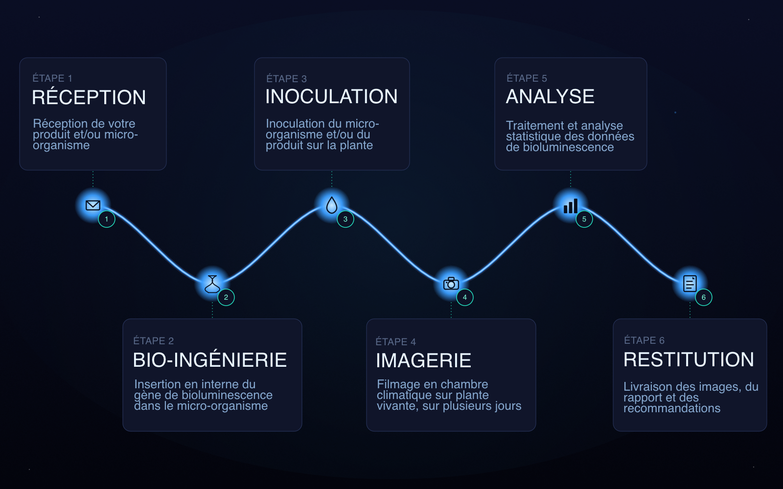 Les 6 &eacute;tapes d'une &eacute;tude inLux Biotech